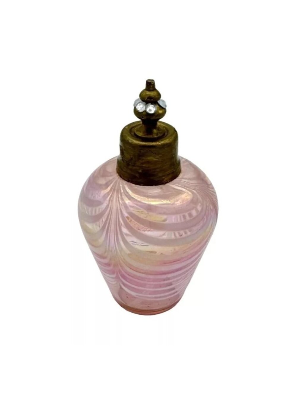 Vtg Irice Perfume Bottle Pink Pulled Feather Iridescent Pattern 4.75" x 2.5"